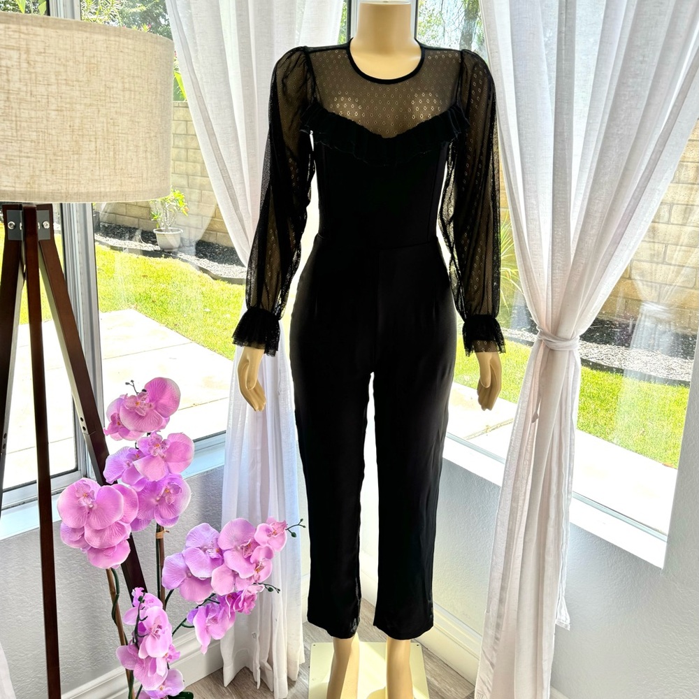 Ali & Jay Black Jumpsuit Size M Medium Sheer Long Sleeve Slim Leg Back Zip